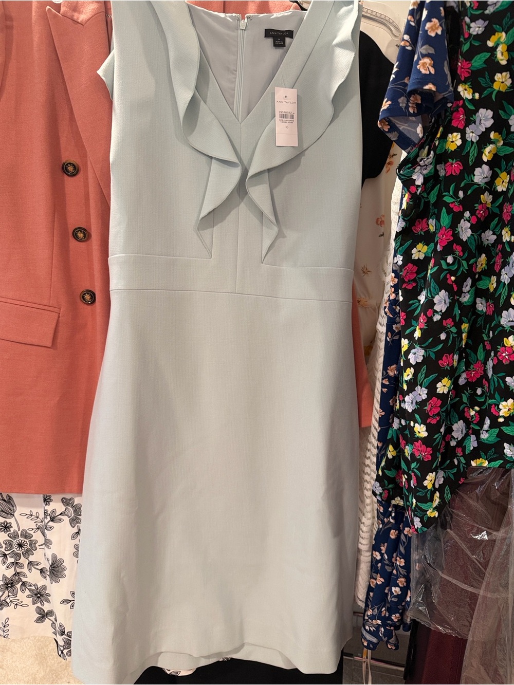 Ann Taylor Light Blue Ruffle V-Neck Midi Dress